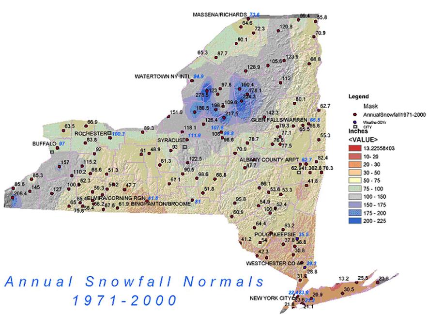 Average Annual Snowfall New York State NY Ski Blog