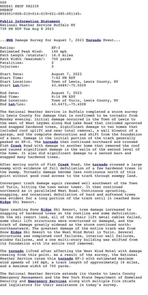 snow ridge tornado