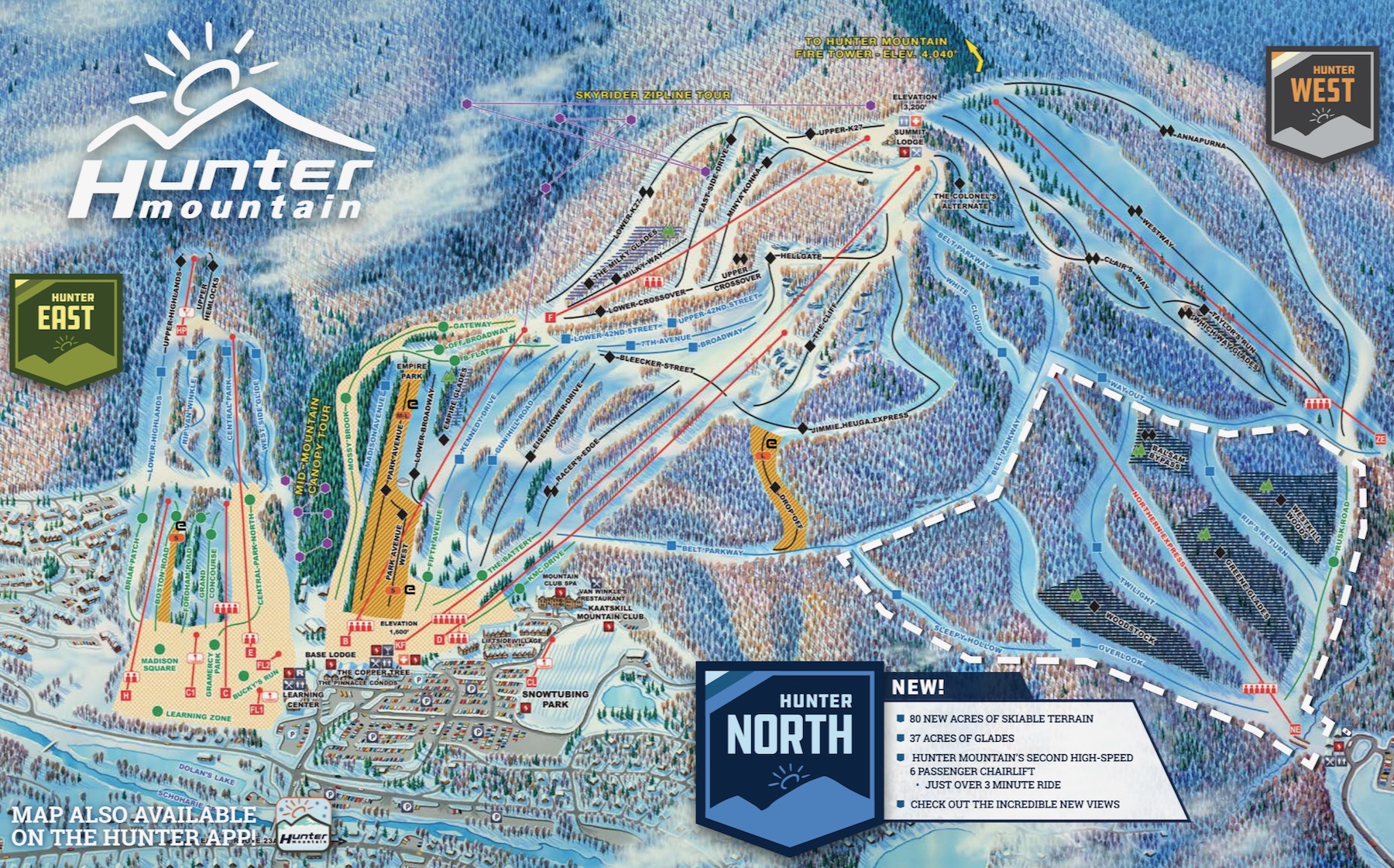 Hunter Mountain Trail Map Vertical Stats Profile NY Ski Directory   Hunter Mountain Trail Map 