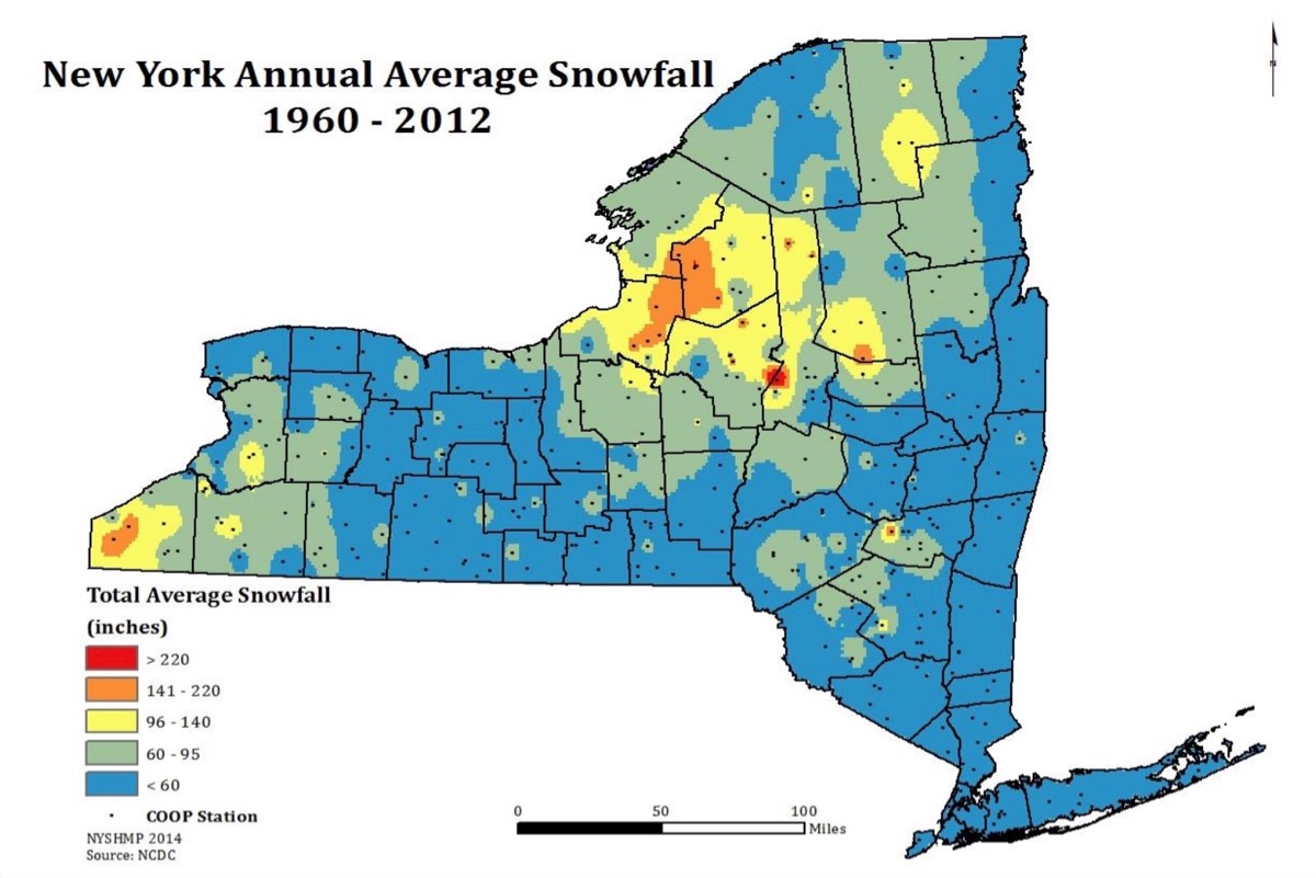 new york snowfall average