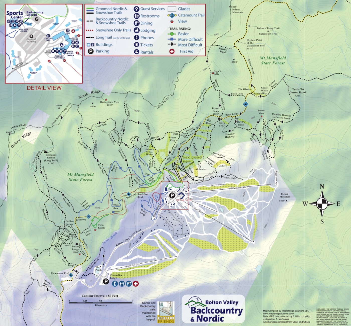 Bolton Valley Trail Map Vertical Drop Stats Profile NY Ski Directory   Bolton Valley Backcountry Trail Map 