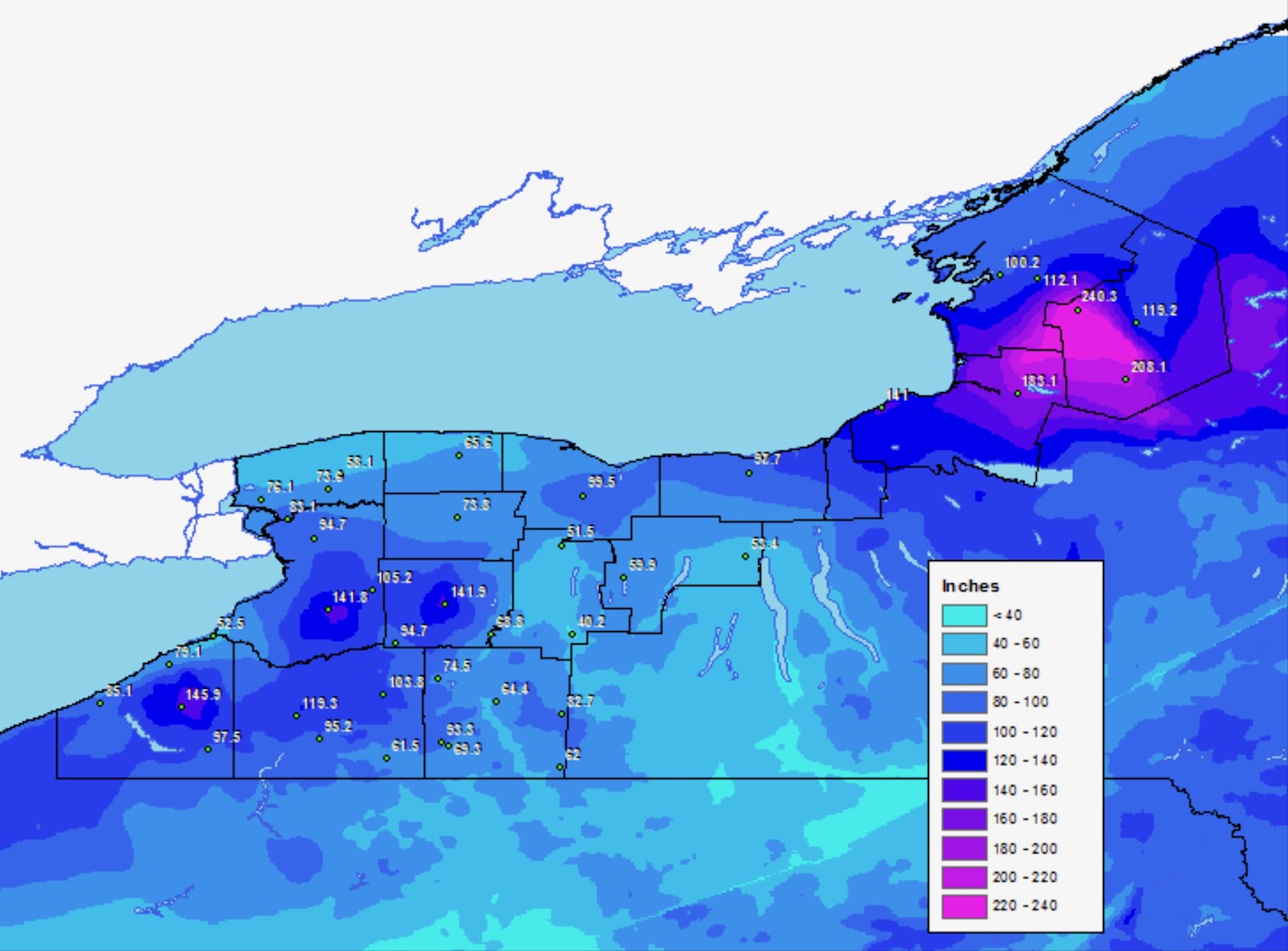 Western NY annual average snowfall