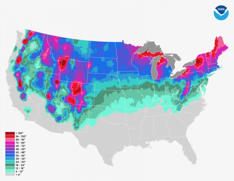 US Annual Snowfall Map NYSkiBlog Directory