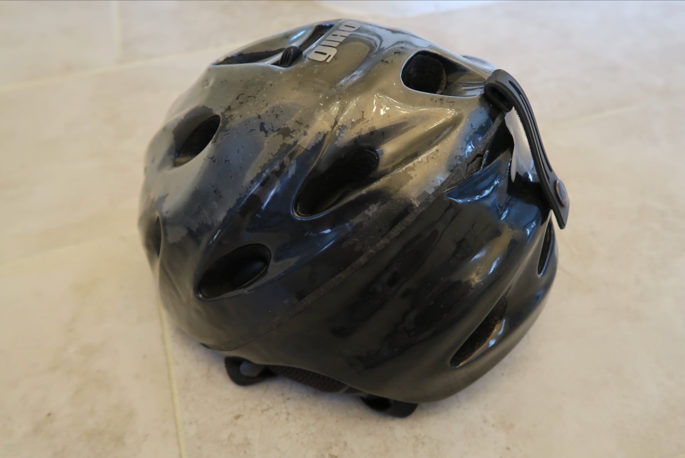 damaged ski helmet