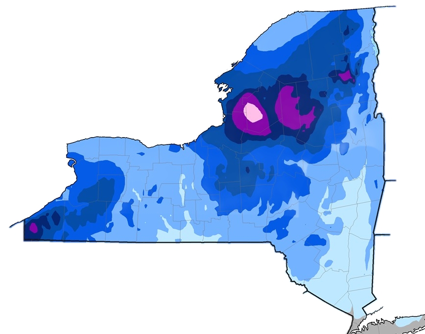 New York State annual snowfall map