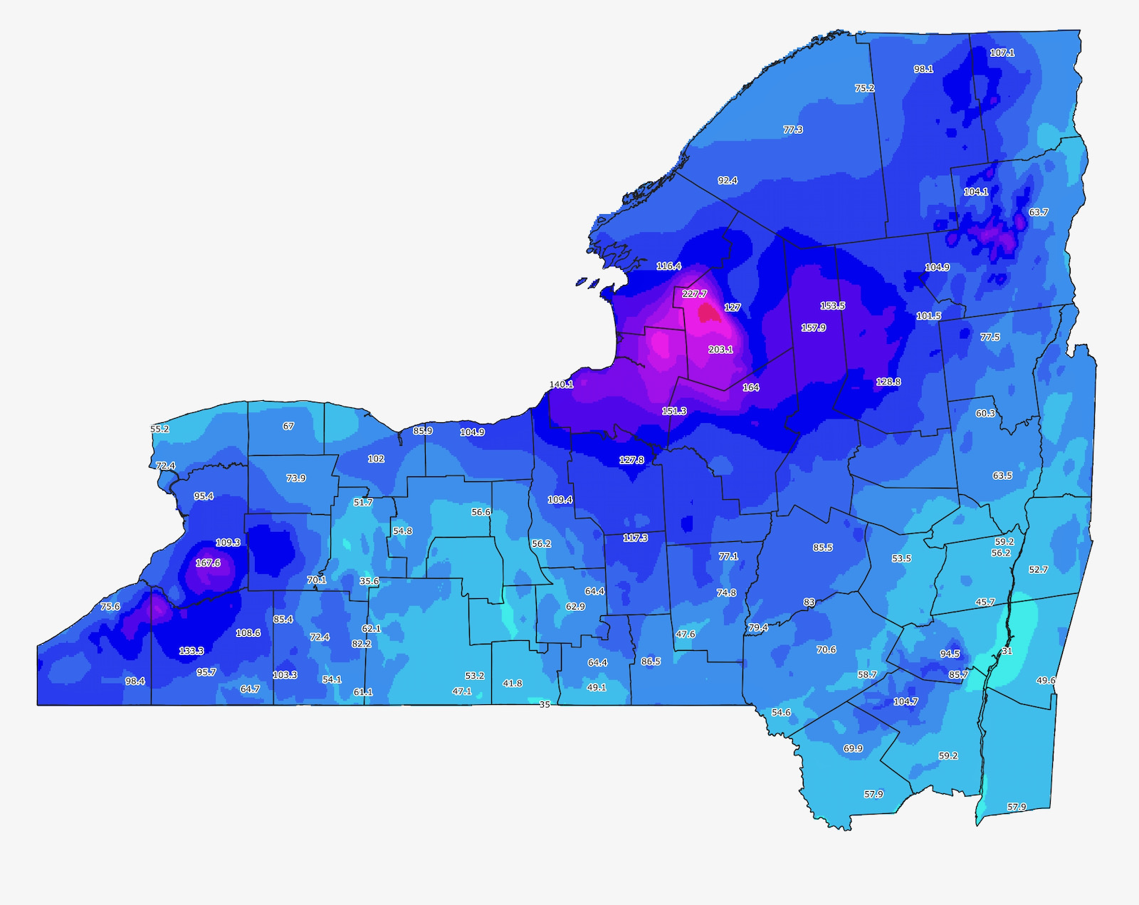 New York State Annual Snowfall Map • NYSkiBlog Directory
